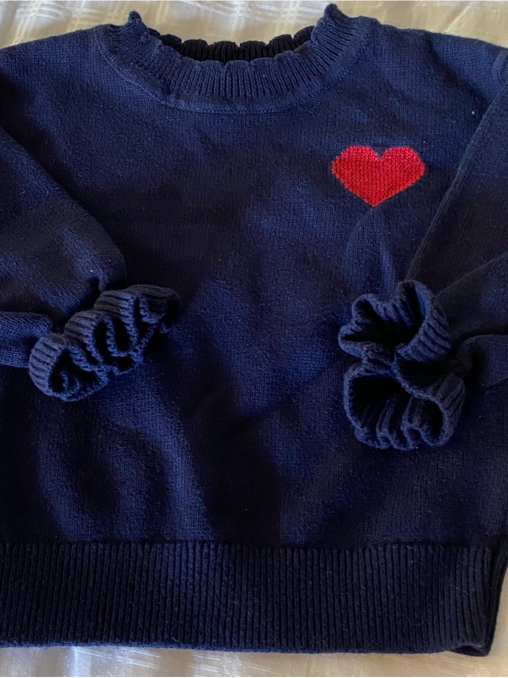 Baby Gap Sweater Girls 12-18 Mo Navy Cotton Heart Scallop Edges Light Preppy